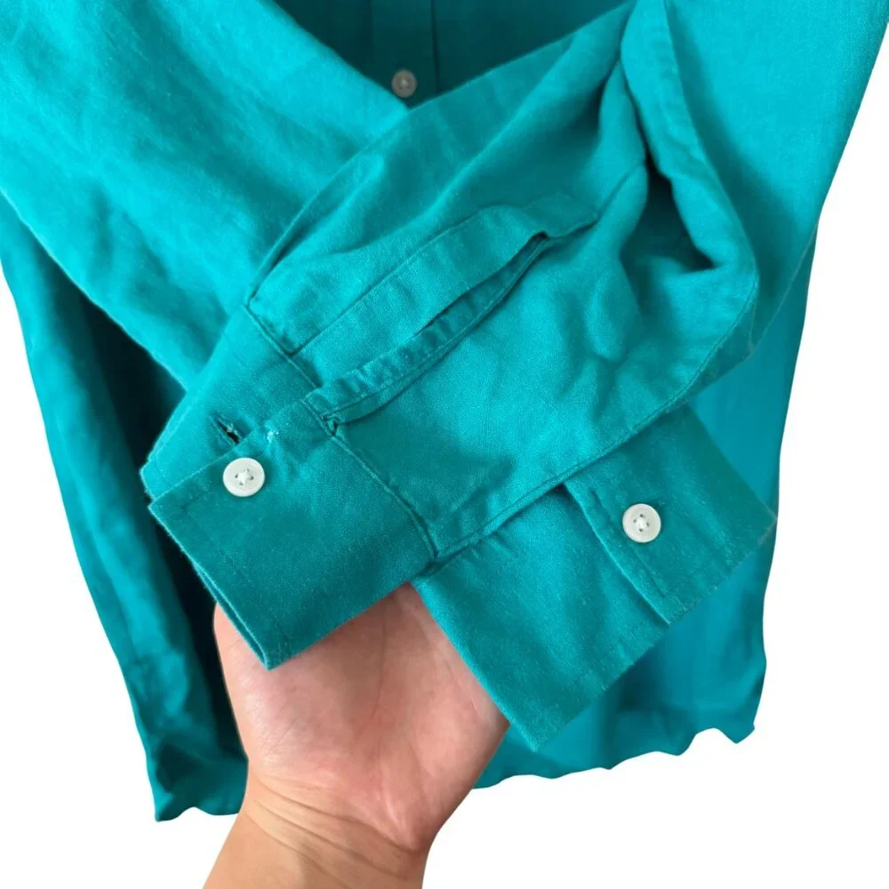 NEW Banana Republic Linen-Blend Button Summer Mini Shirtdress Turquoise - Medium - Picture 4 of 6